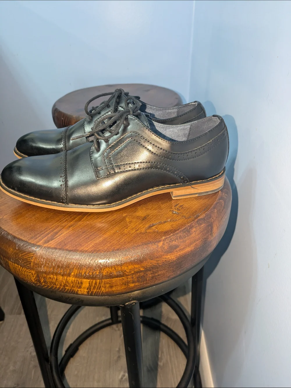 Bruno Marc Big Boys Black Cap-Toe Lace-Up Oxfords Size 6